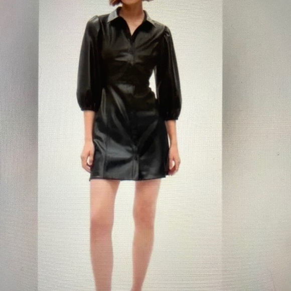❤️ GAP PUFF SLEEVE LEATHER BLACK DRESS NEW SIZE XS - Picture 1 of 5